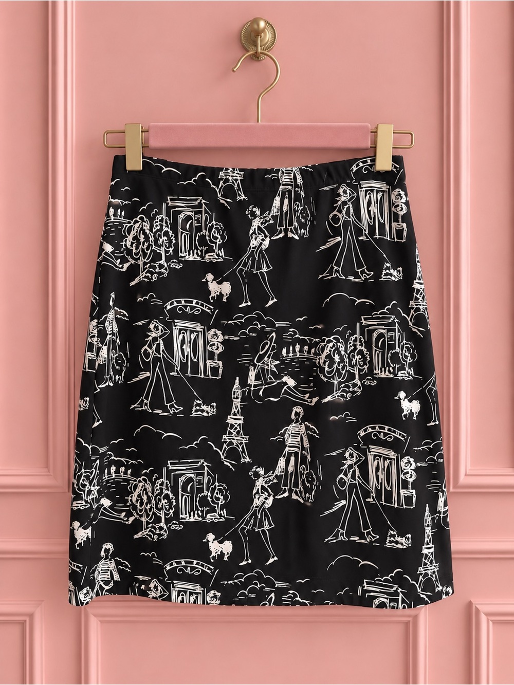 Y2K Black & White Paris Print Pencil Skirt Size M